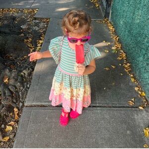 Bonnie Jean Toddler Girls Flutter Sleeved Mixed Print Knit Tiered Dress with Po